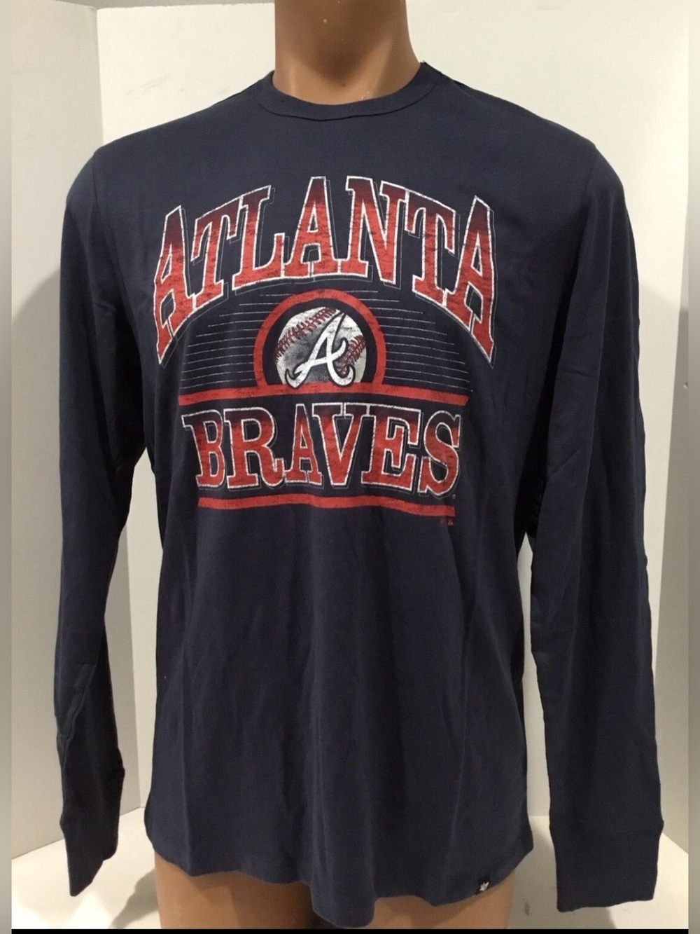 47’ Brand Atlanta Braves MLB Baseball Long Sleeve Blue Red T Shirt-Men’s Large
